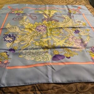 Brand new authentic Hermes Floral Silk Scarf in Blue and Purple